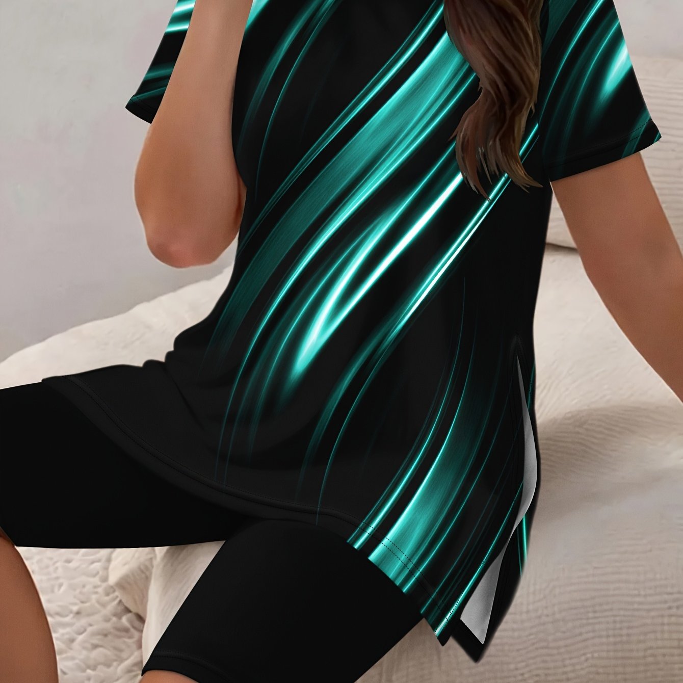 European and American Fashion Gradient Print Shorts Suit Large Size Set