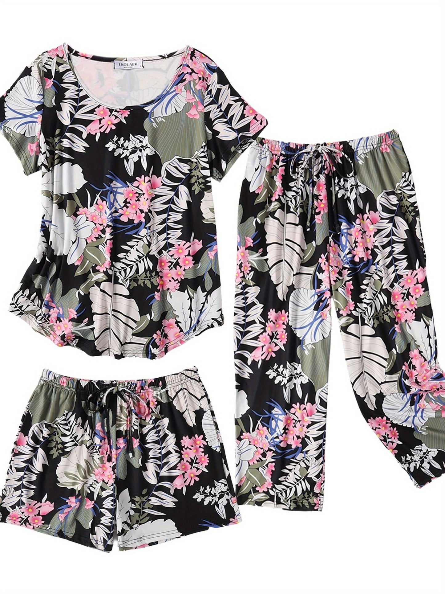 3 PCS Super-Soft Capri Pajamas Set For Women Nightwear