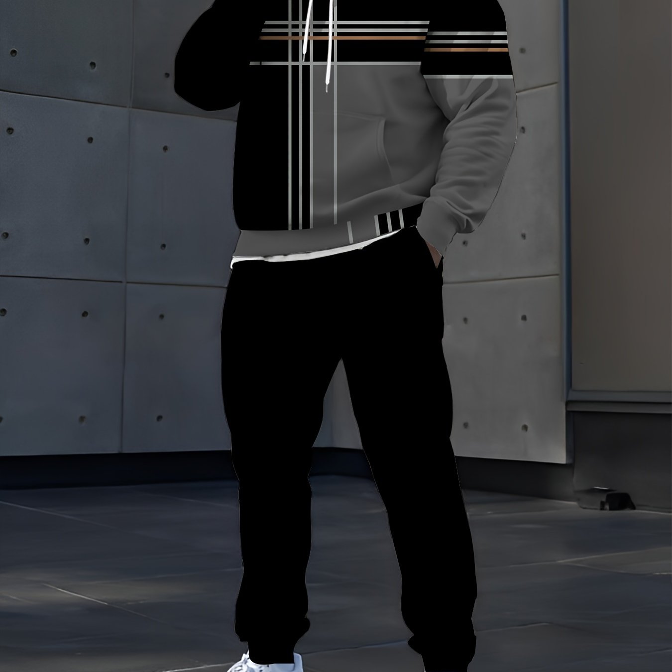 Polyester Knit Men's Digital Print Hoodie Set