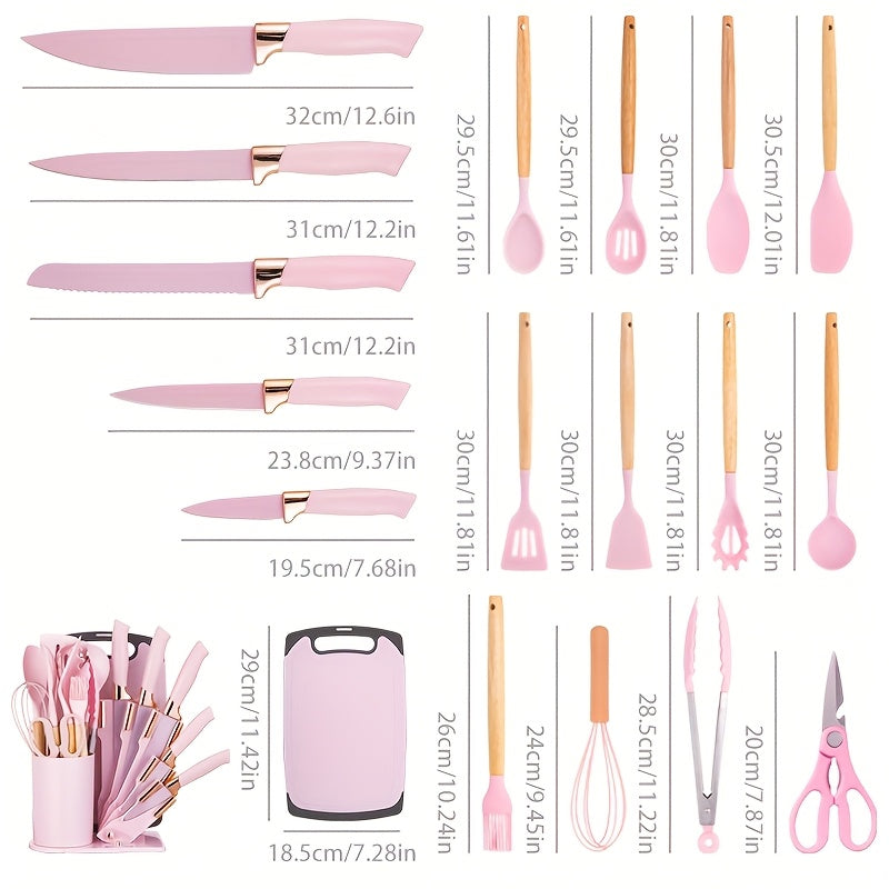 19pcs Silicone Kitchen Utensil & Knife Set – Heat-Resistant Kitchen Essentials for Women