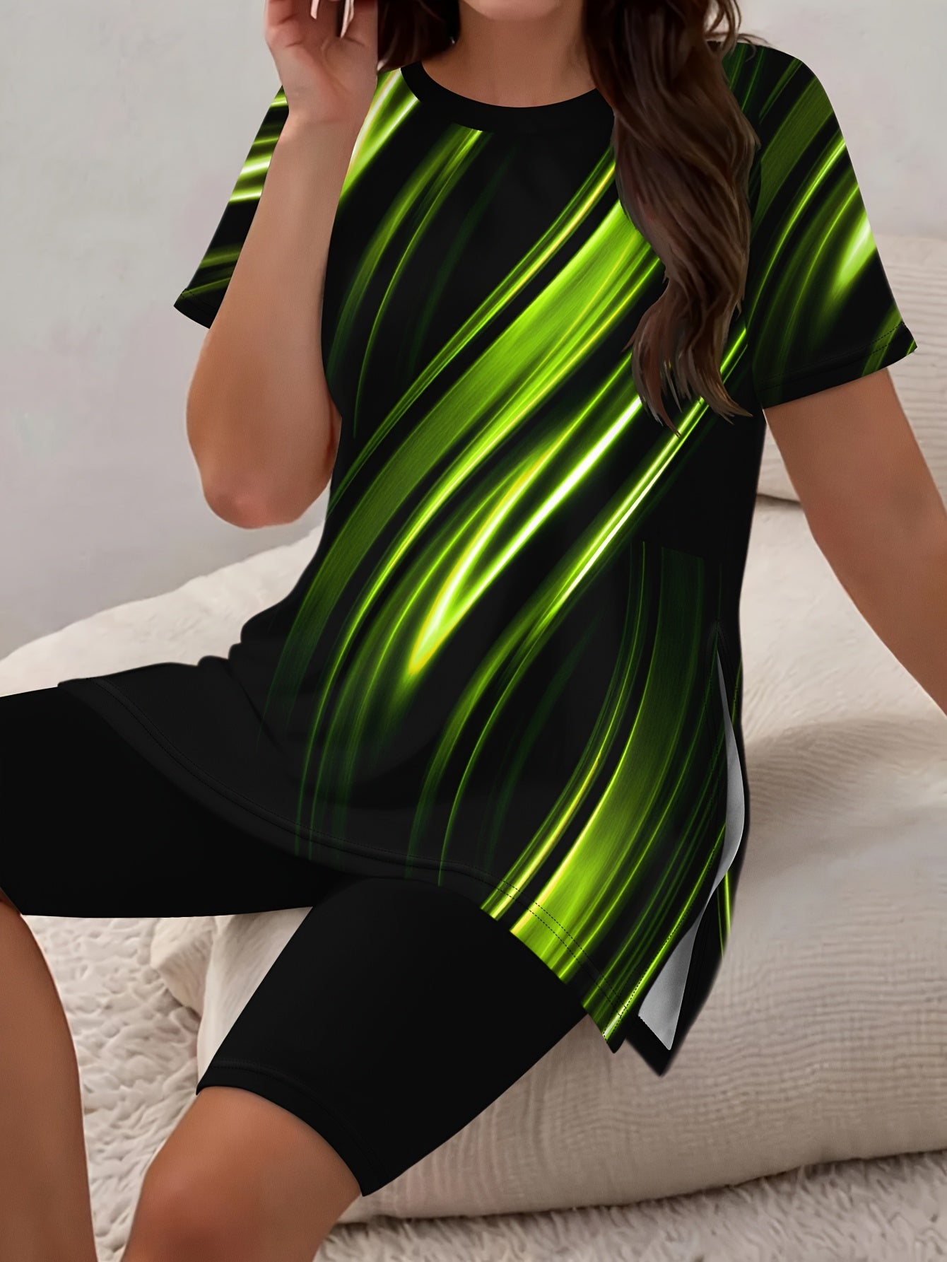 European and American Fashion Gradient Print Shorts Suit Large Size Set