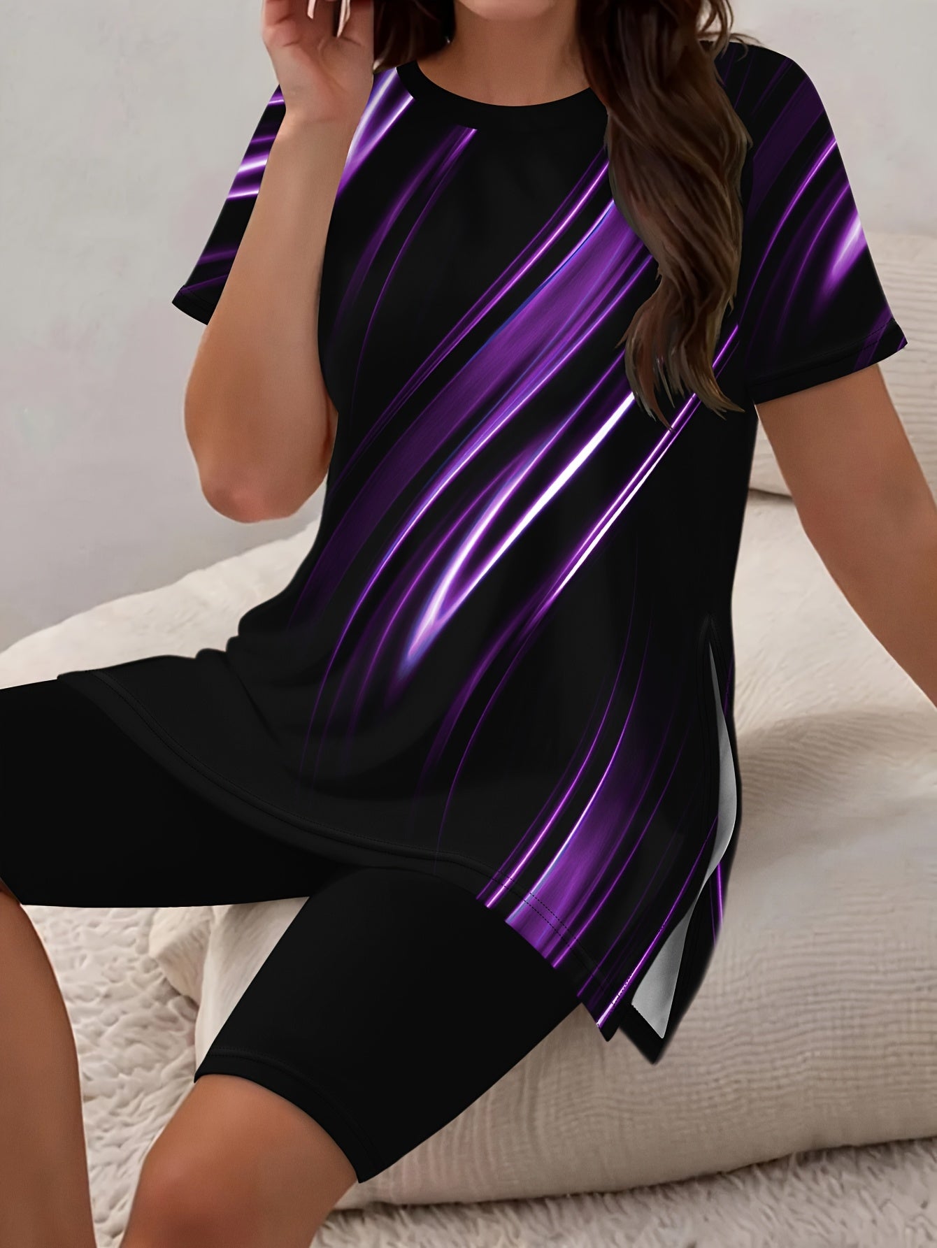 European and American Fashion Gradient Print Shorts Suit Large Size Set