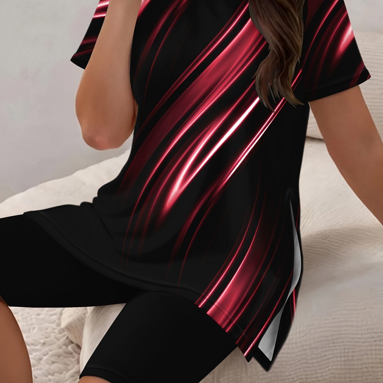 European and American Fashion Gradient Print Shorts Suit Large Size Set