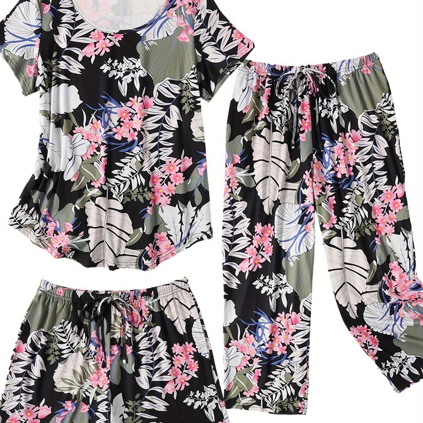 3 PCS Super-Soft Capri Pajamas Set For Women Nightwear