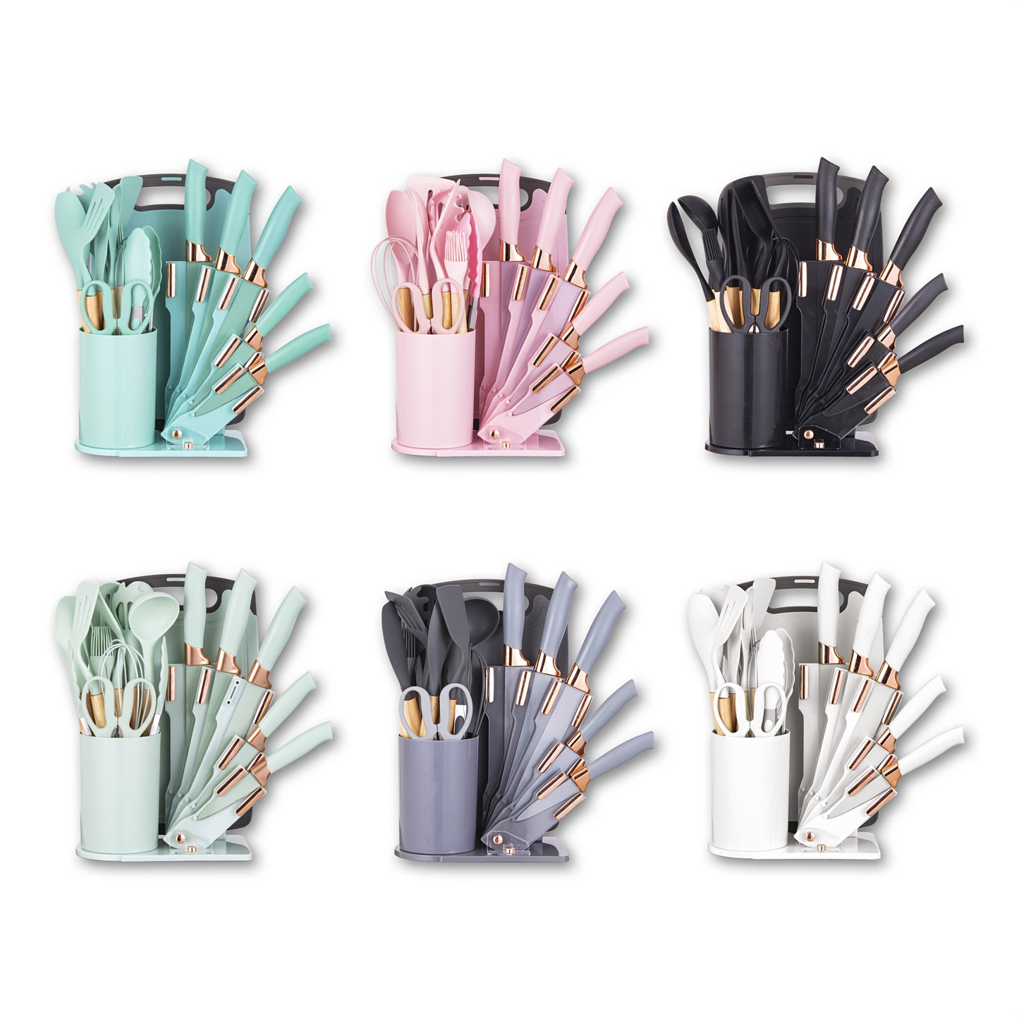 19pcs Silicone Kitchen Utensil & Knife Set – Heat-Resistant Kitchen Essentials for Women