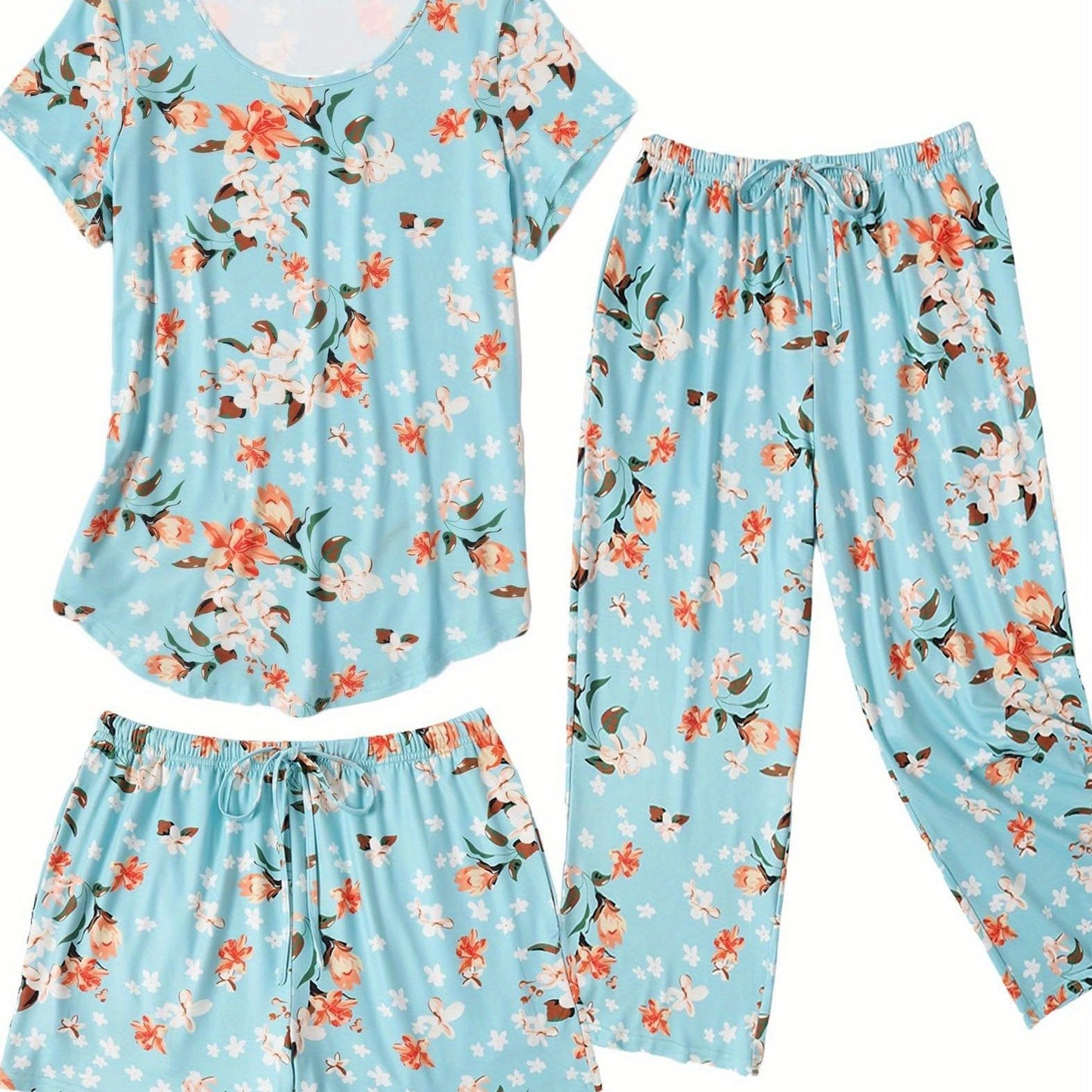 3 PCS Super-Soft Capri Pajamas Set For Women Nightwear