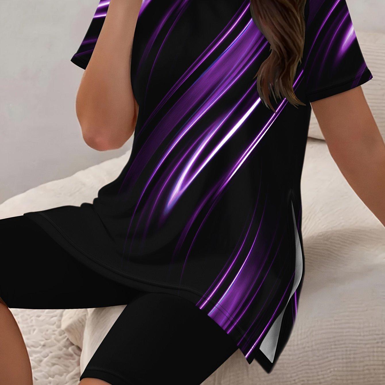 European and American Fashion Gradient Print Shorts Suit Large Size Set