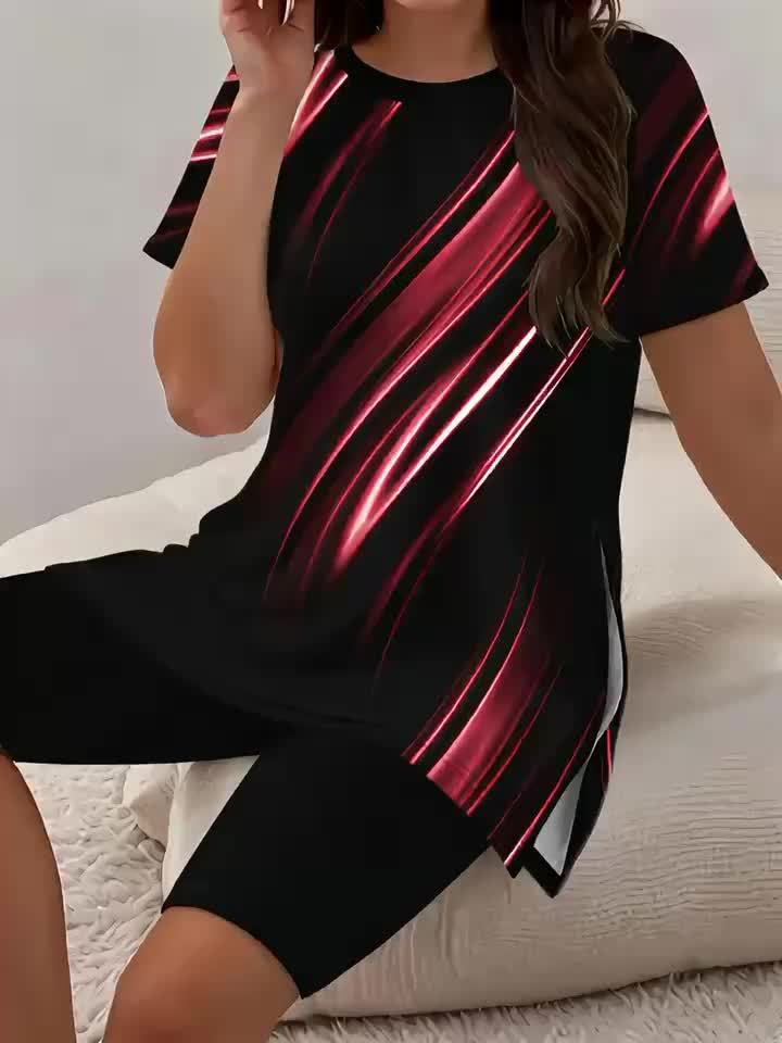 European and American Fashion Gradient Print Shorts Suit Large Size Set