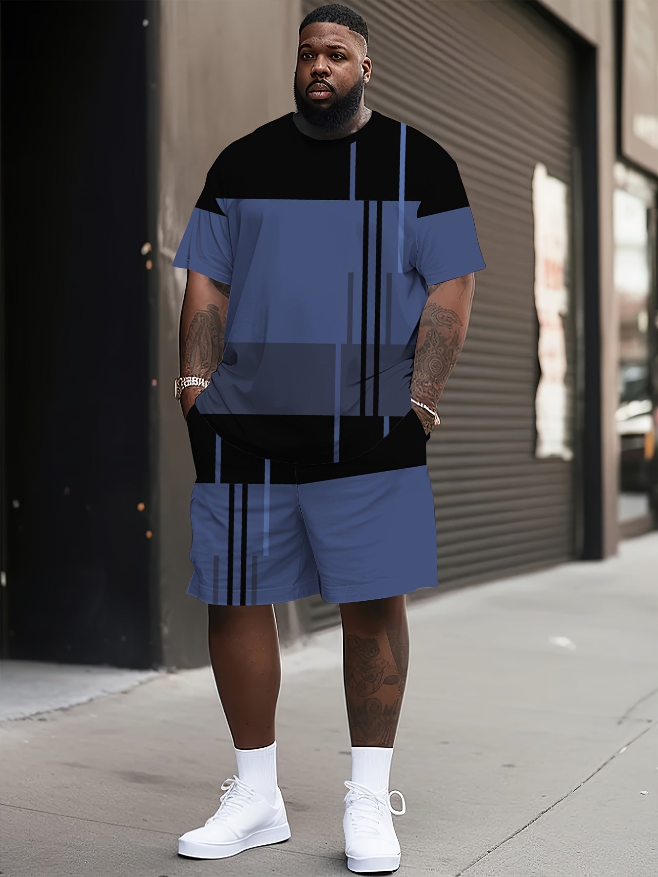 Men's Fashion Casual Plaid Print Short Sleeve Two Piece Set