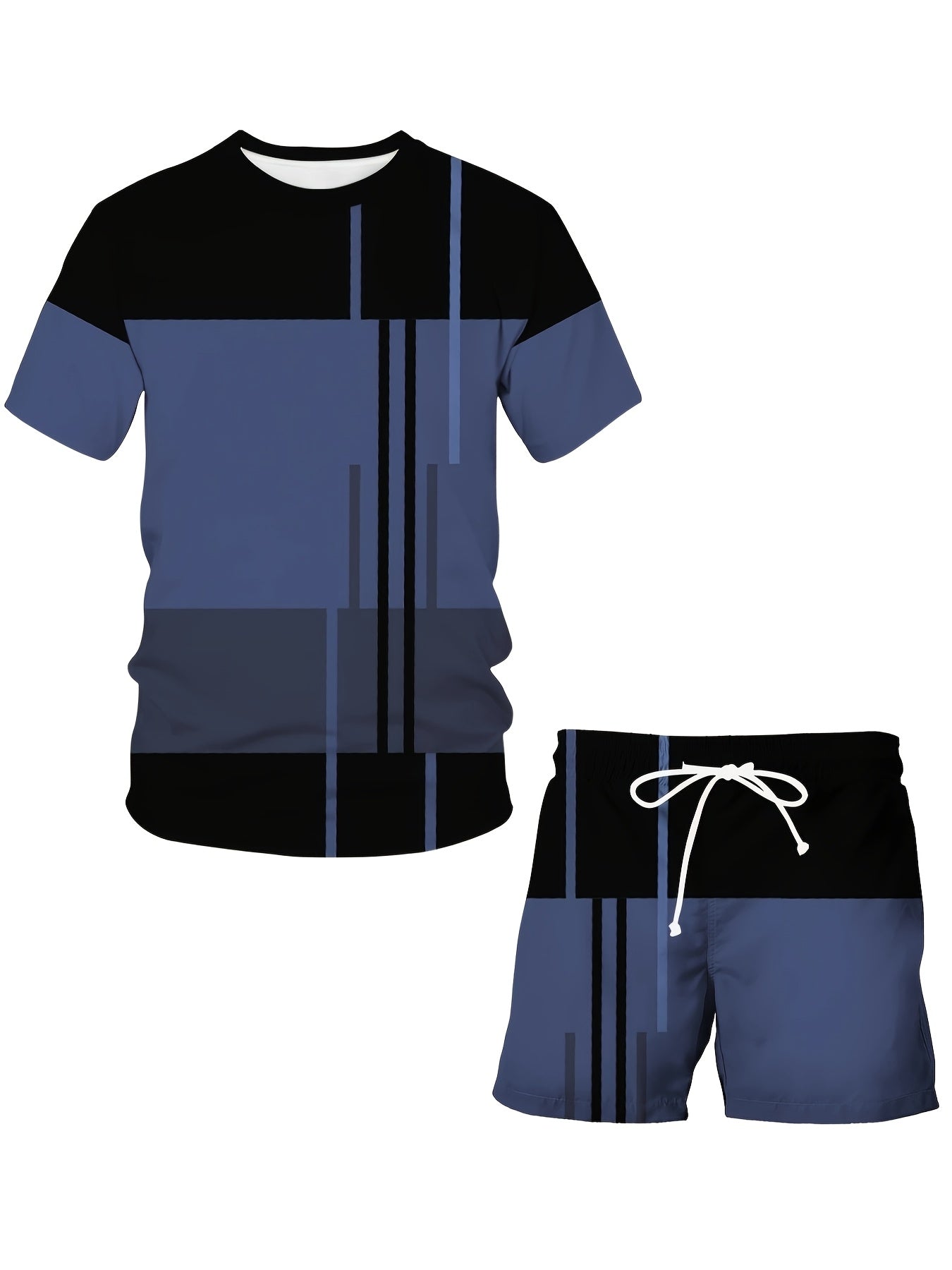 Men's Fashion Casual Plaid Print Short Sleeve Two Piece Set