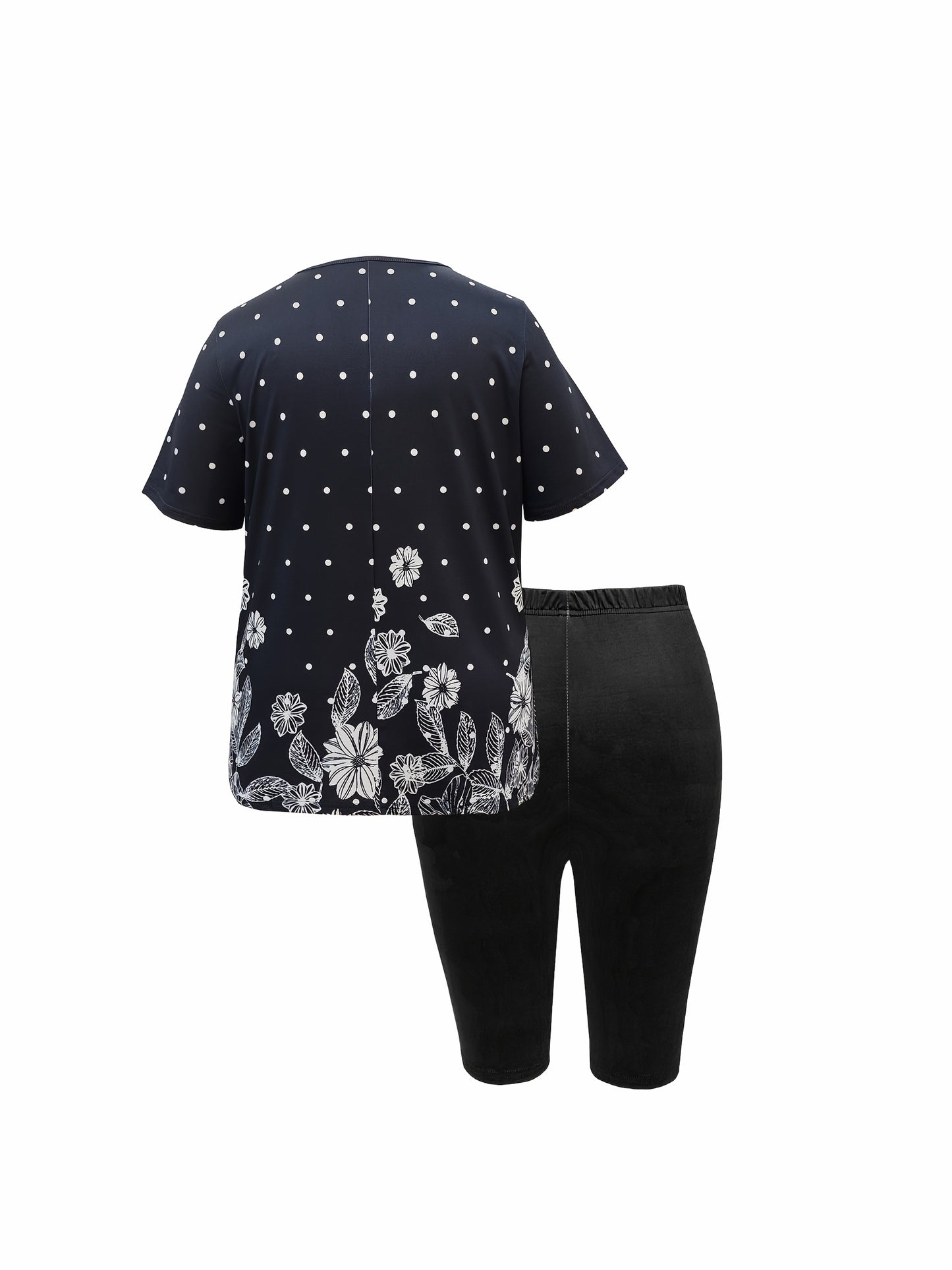 Plus Size Two-Piece Set - Polka Dot & Floral Prints