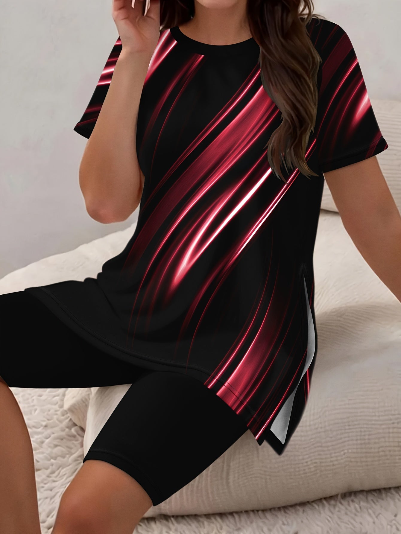 European and American Fashion Gradient Print Shorts Suit Large Size Set