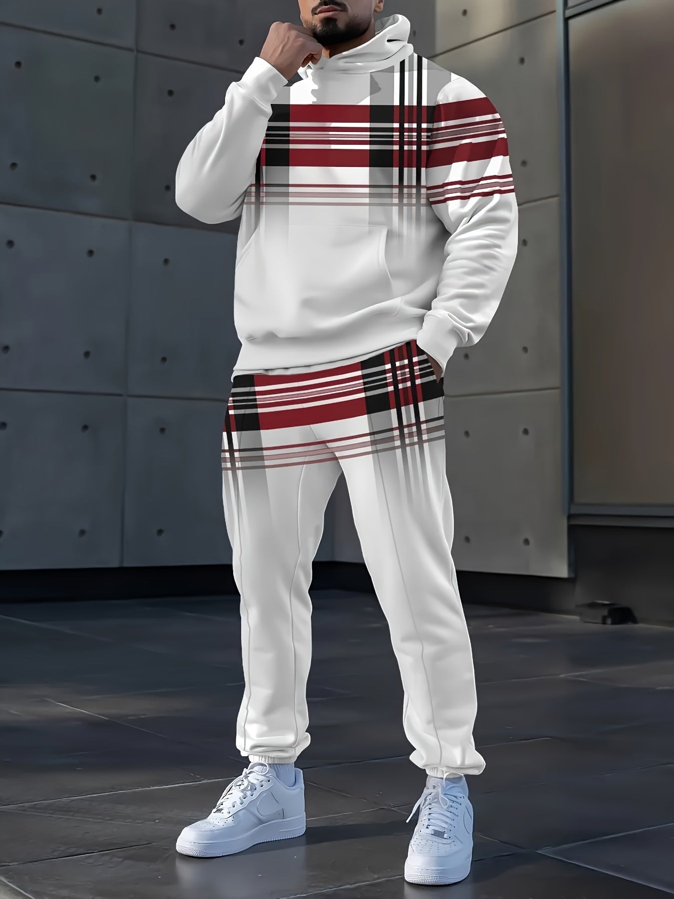 Polyester Knit Men's Digital Print Hoodie Set