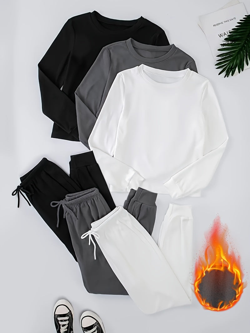 3pcs Women'S  Long Sleeve Crew Neck Sweatshirt and Pants