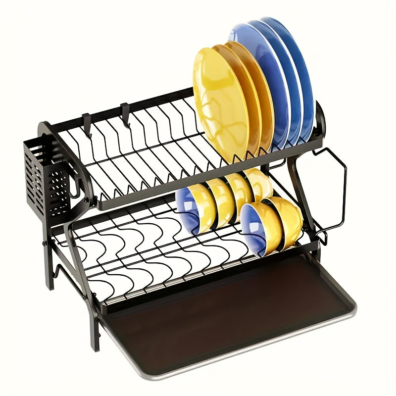 Metal 2-Tier Large Capacity Dish Rack With Utensil Holder