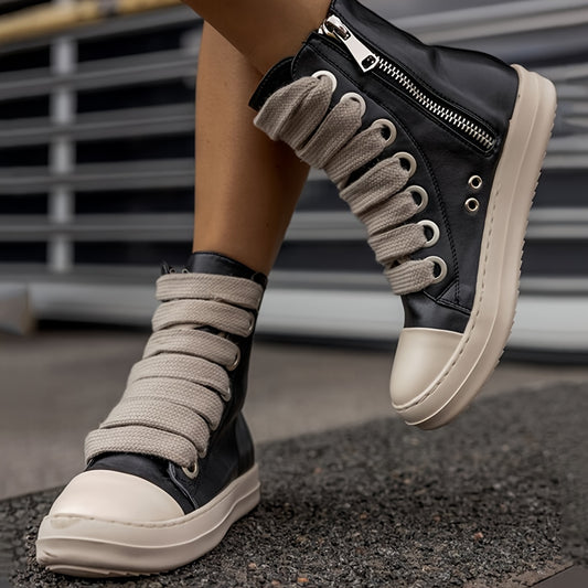 Men's High-Top Sneakers with Zipper & Laces