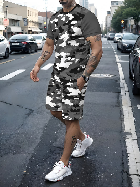 Men's Fashion Casual Short Sleeve Shorts 3D Set for Summer