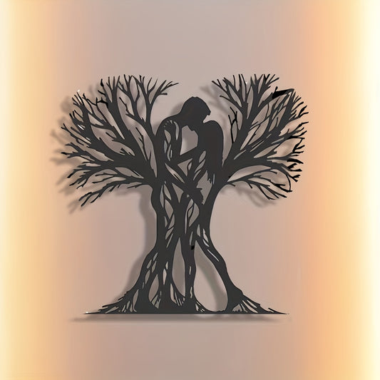 1pc Metal Wall Art, Couple Tree of Life Silhouette