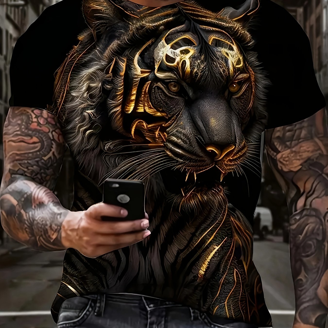 Men's Stylish Tiger 3D Digital Pattern Print Graphic T-Shirt