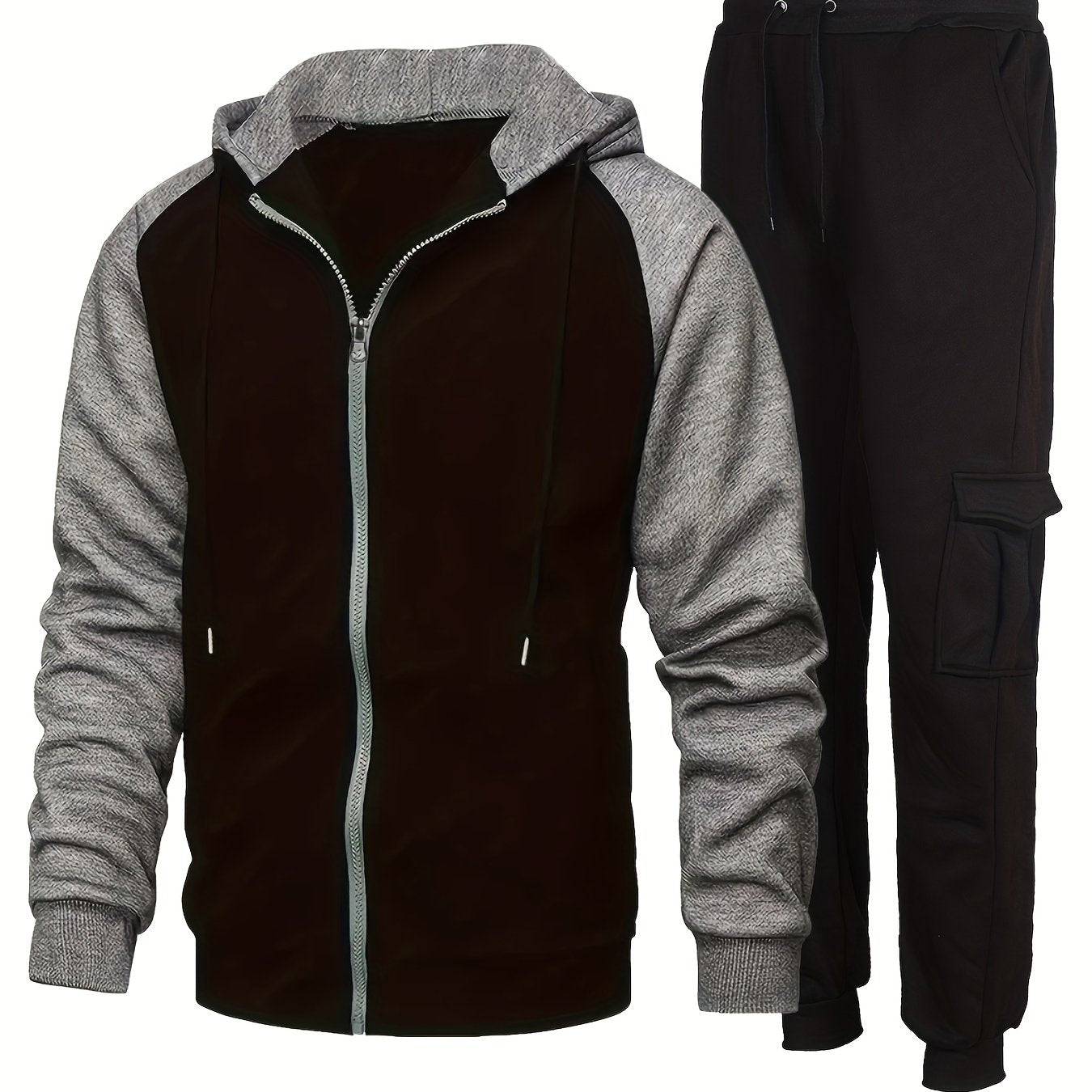 Men's Plus Fleece Fashion Color Block Hooded Sweatshirt Set