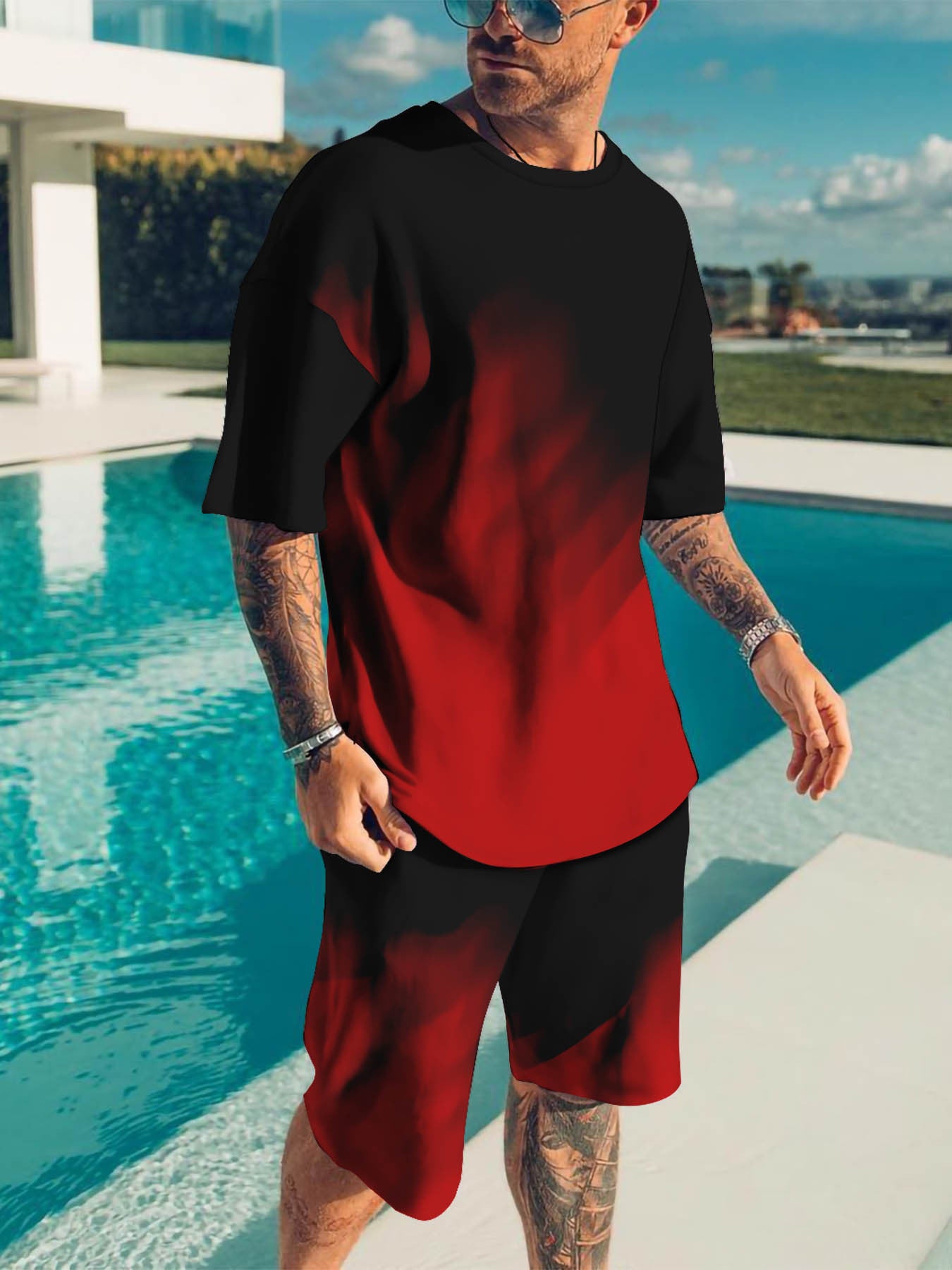 Men'S Summer Sports Casual Set, Breathable 3D Print Outfit