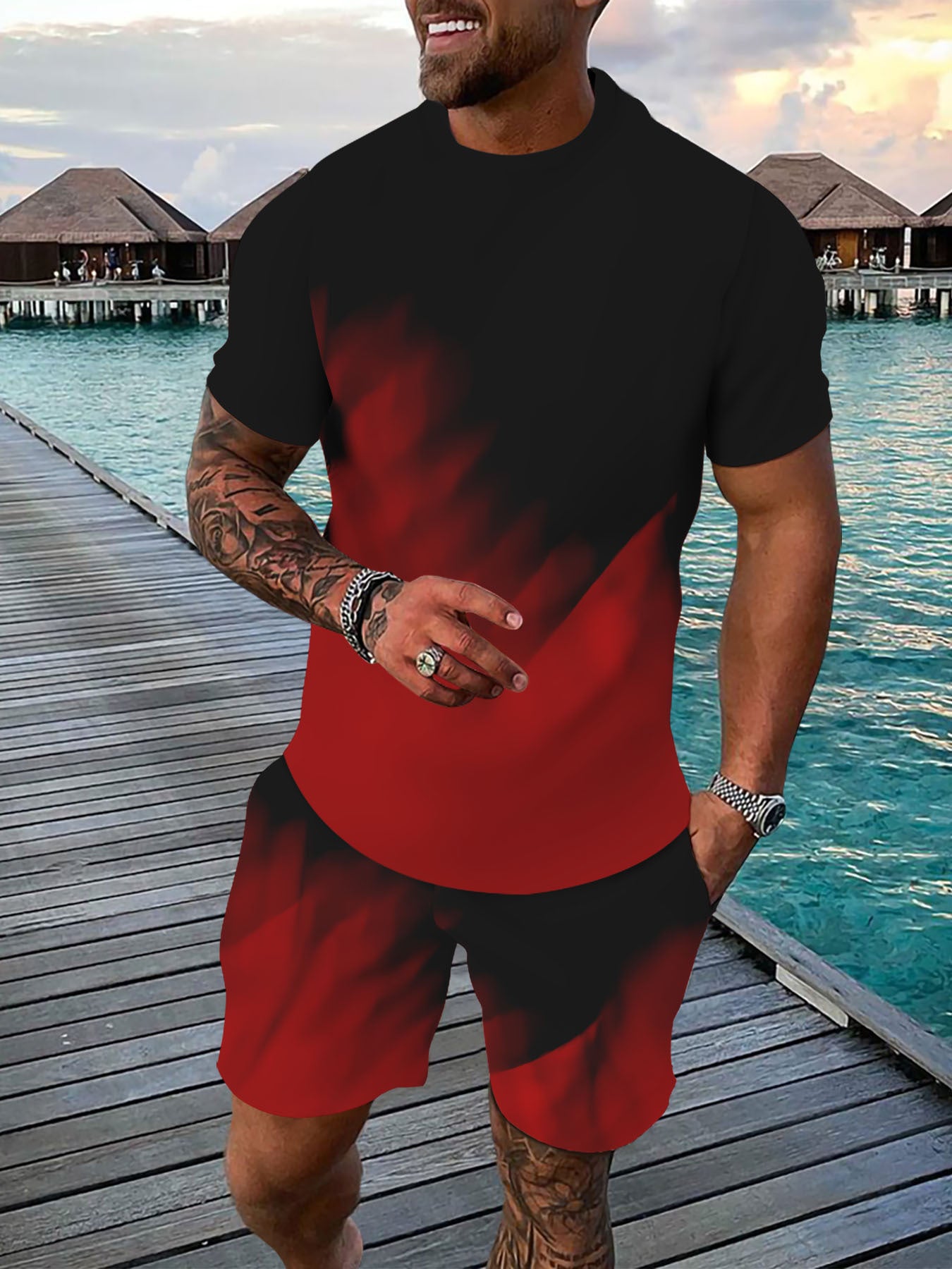 Men'S Summer Sports Casual Set, Breathable 3D Print Outfit