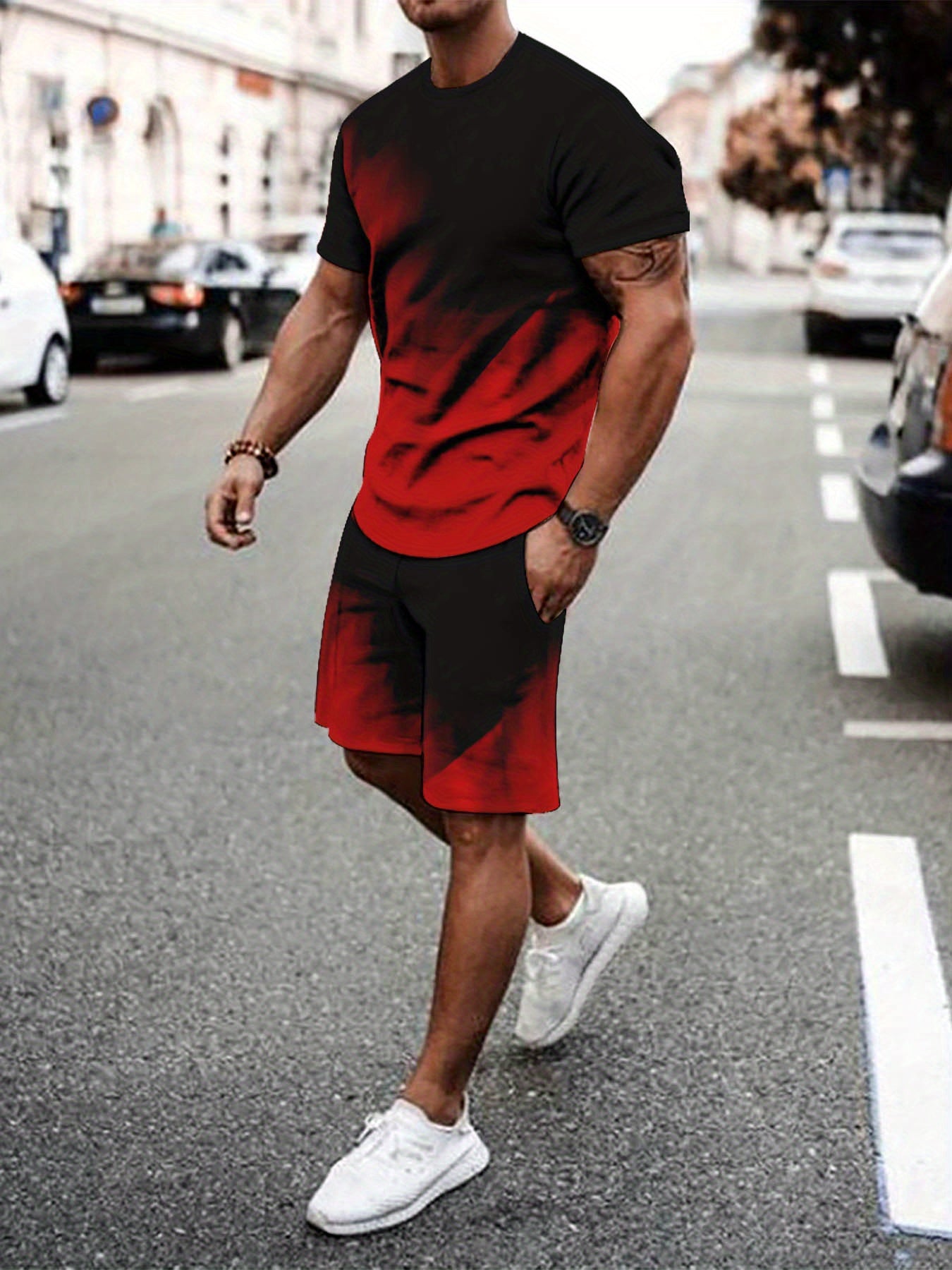 Men'S Summer Sports Casual Set, Breathable 3D Print Outfit