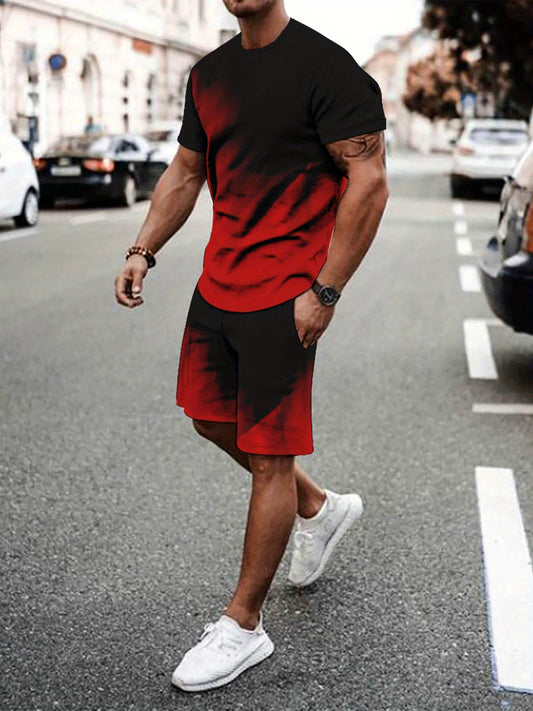 Men'S Summer Sports Casual Set, Breathable 3D Print Outfit