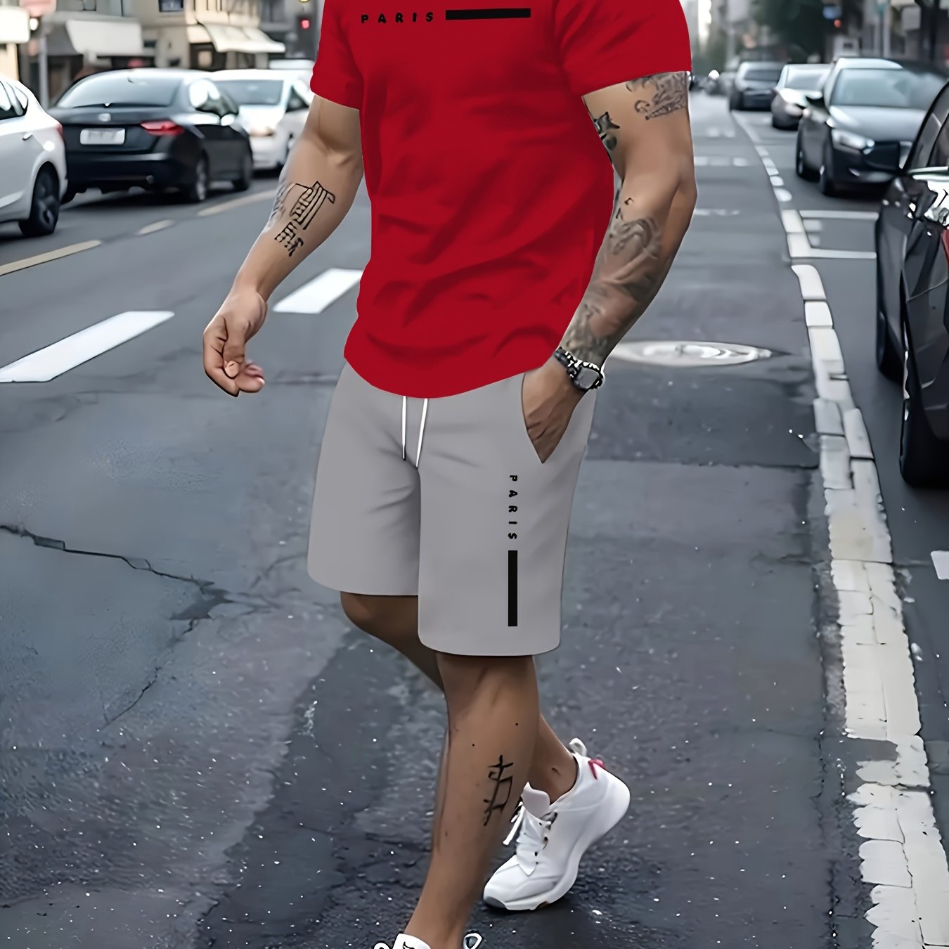 Men's Two-Piece Trendy Casual Outfit with Round Neck T-Shirt
