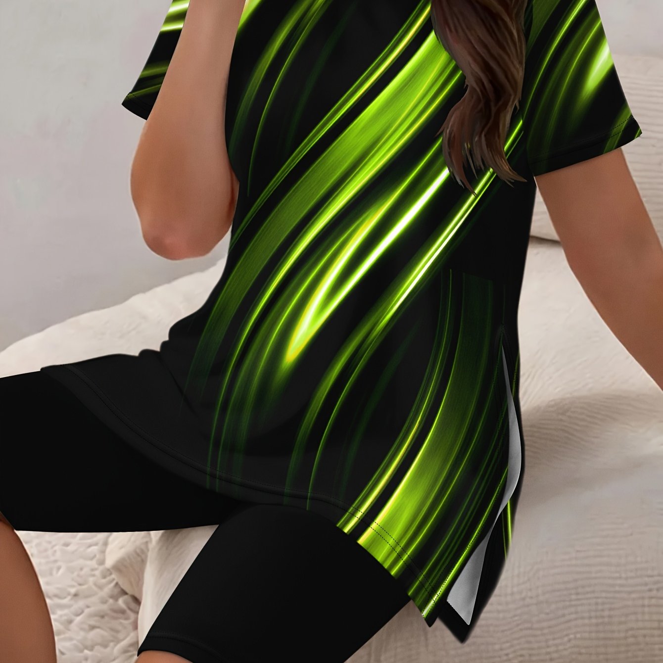 European and American Fashion Gradient Print Shorts Suit Large Size Set
