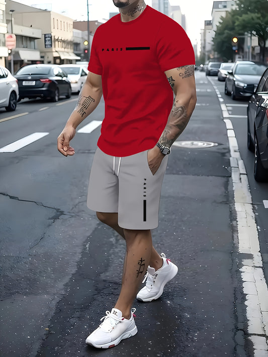 Men's Two-Piece Trendy Casual Outfit with Round Neck T-Shirt