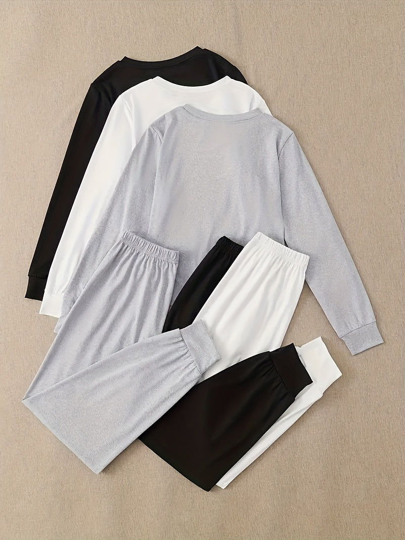 3pcs Women'S  Long Sleeve Crew Neck Sweatshirt and Pants