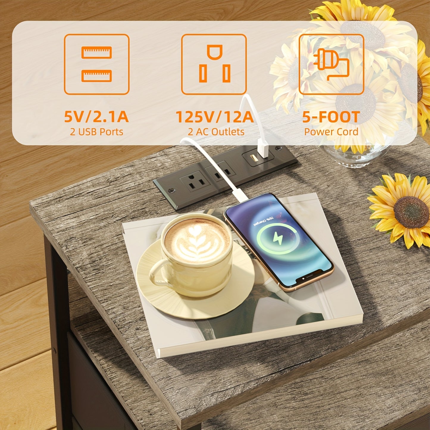 SUPERLELE Night Smart Stand Table With Charging Station