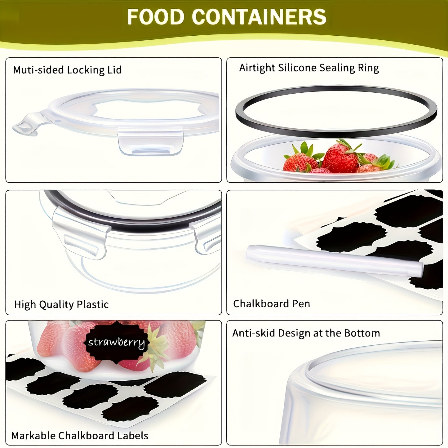 32pcs Food Storage Containers Set with Easy Snap Lids