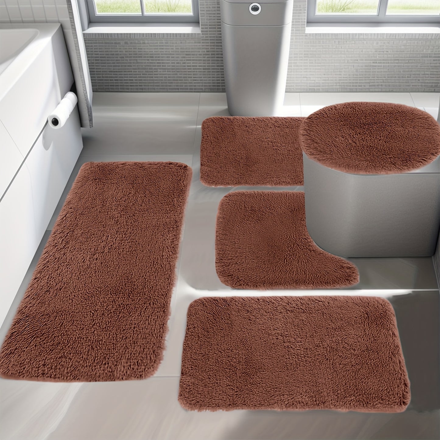 Thick Non-Slip Bathroom Rugs Sets 5pcs