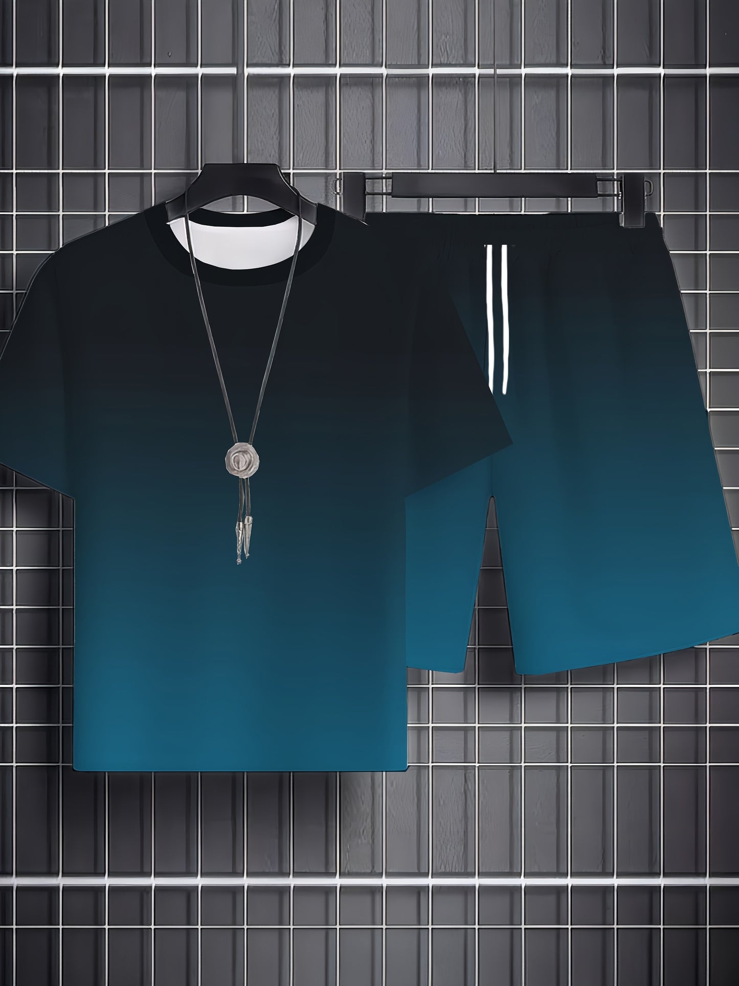 Gradient Color Set Men's Summer Trendy T-shirt and Shorts