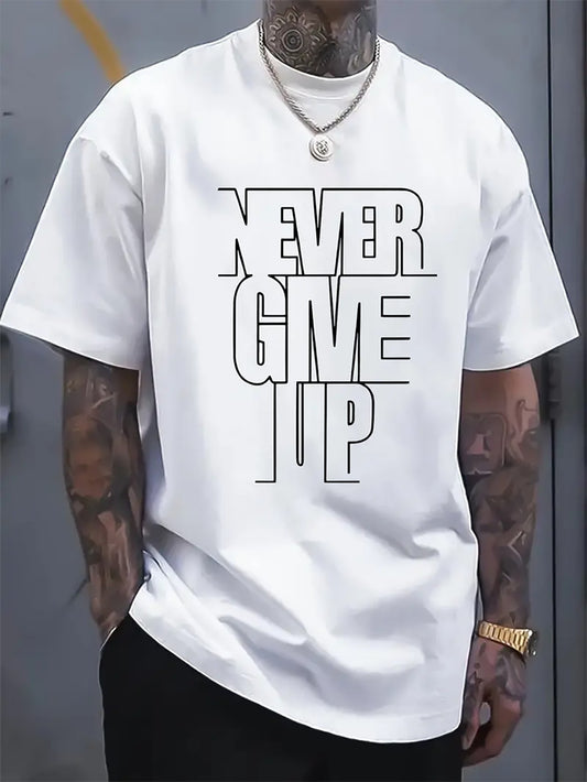 Regular Fit Summer Short-Sleeve Men's T-Shirt with NEVER GIVE UP Print
