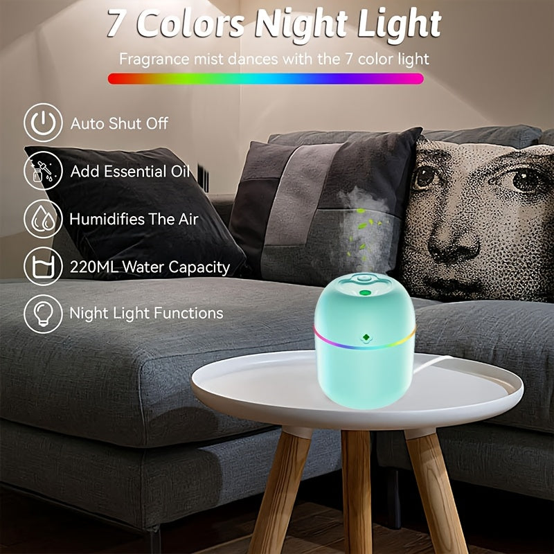 USB-Powered Aromatherapy Diffuser & Humidifier with Cool Mist, Night Light, and 7-Color Options - Ultra-Quiet Operation, Essential Oil Compatible, Perfect for Home, Office, and Bedroom Air Freshening, Aroma Diffuser