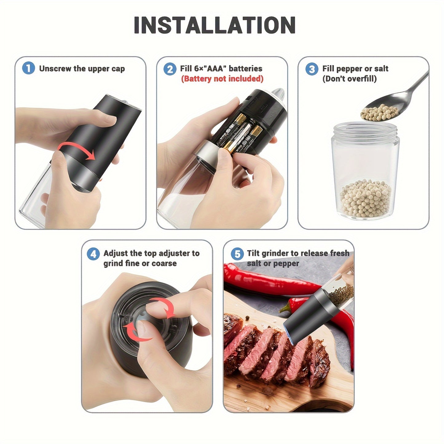 Gravity-powered Electric Salt And Pepper Grinder