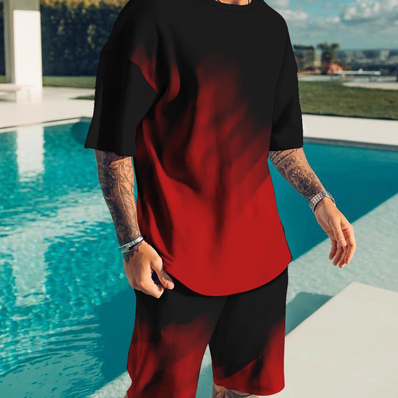 Men'S Summer Sports Casual Set, Breathable 3D Print Outfit