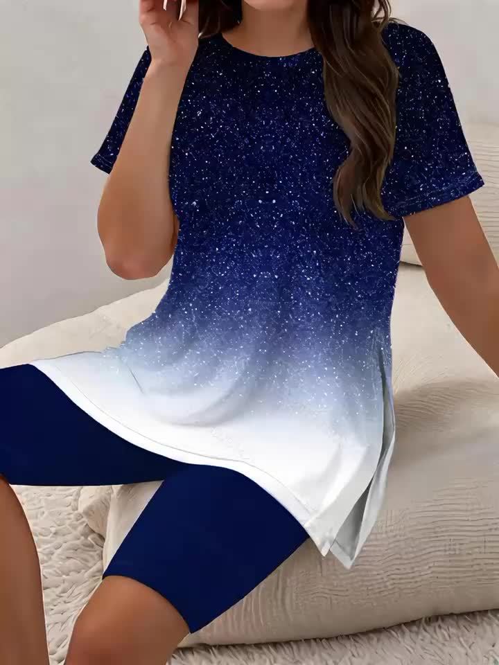Stylish Gradient Print Shorts Set for Women - Casual Attire