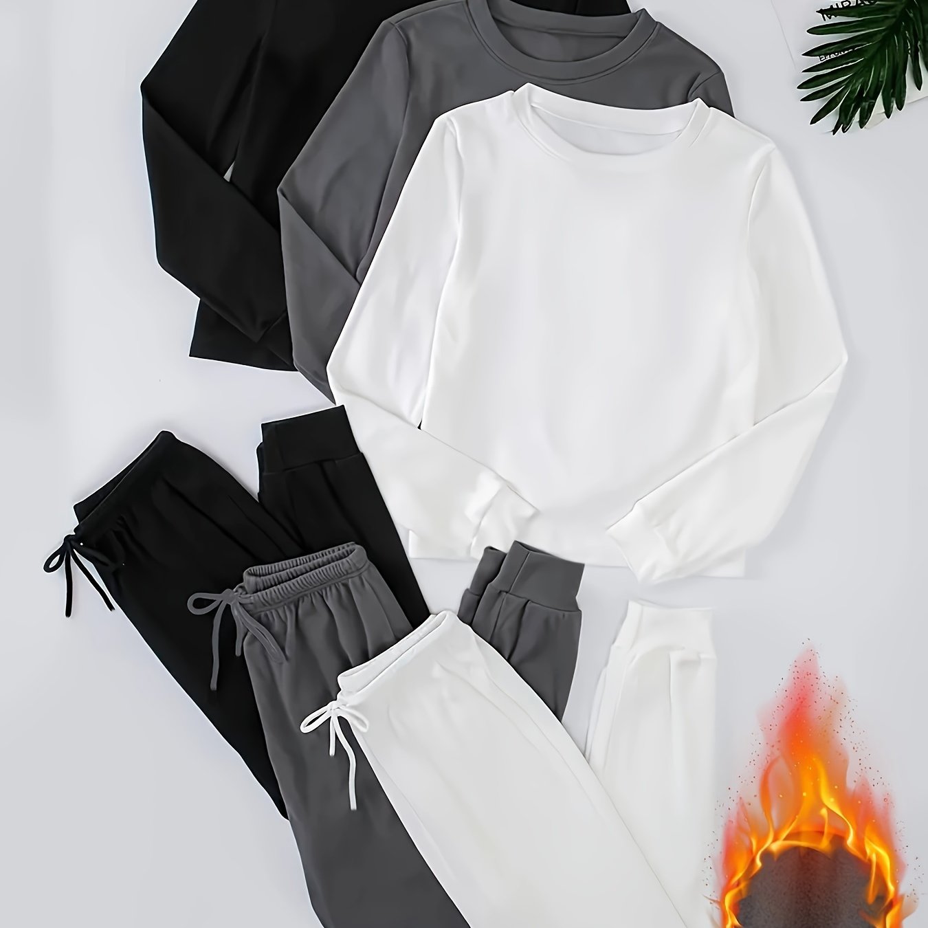 3pcs Women'S  Long Sleeve Crew Neck Sweatshirt and Pants