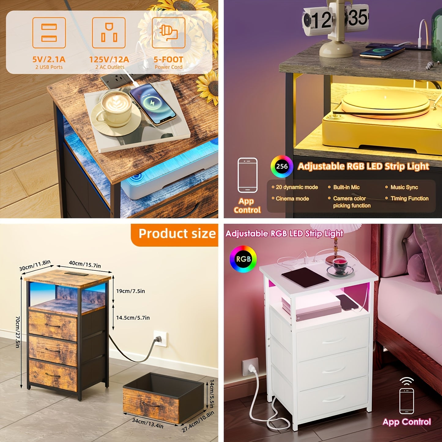 SUPERLELE Night Smart Stand Table With Charging Station