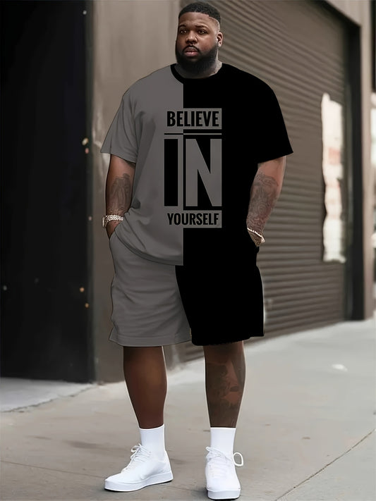 Plus Size Men's Believe In Yourself Print T-shirt & Shorts Set