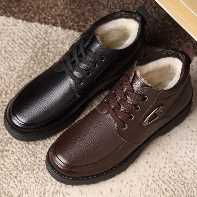 Warm Fleece-Lined Men's Plus Size Leather Dress Shoes