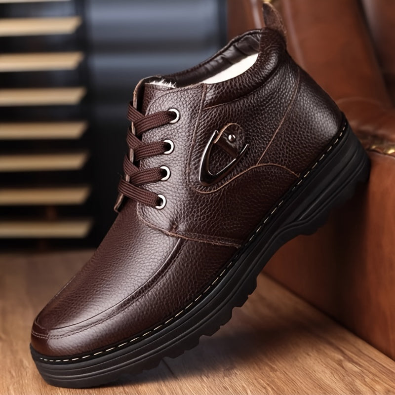 Warm Fleece-Lined Men's Plus Size Leather Dress Shoes