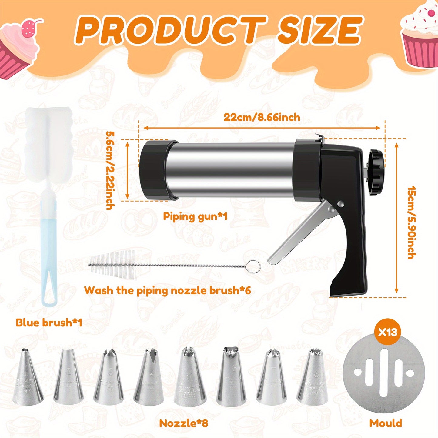 Stainless Steel Cookie Press Decorating Kit