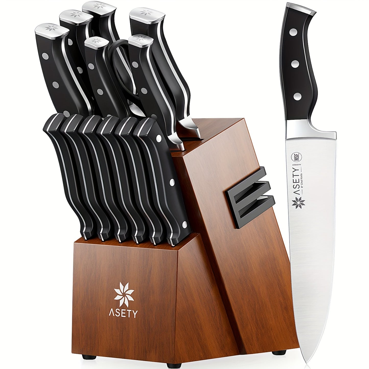 15 Pcs Kitchen Knife Set With Built-in Knife Sharpener Block