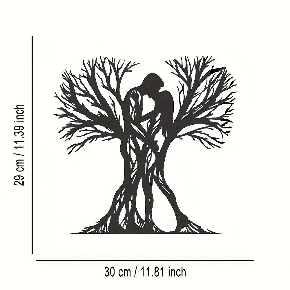 1pc Metal Wall Art, Couple Tree of Life Silhouette