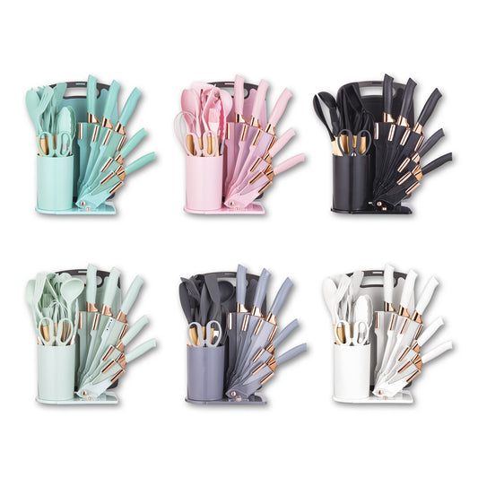 19pcs Silicone Kitchen Utensil & Knife Set – Heat-Resistant Kitchen Essentials for Women